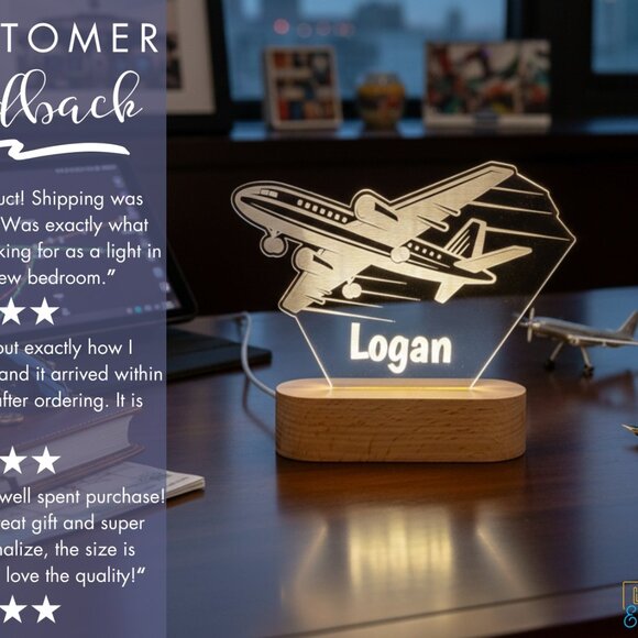 Airplane Custom Name Lamp • Personalized LED Cloud Decor • Boy/Girl Gift - Picture 7 of 8